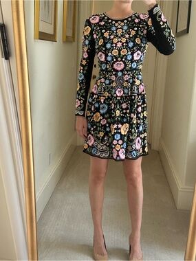 Needle & Thread Black Floral Embroidered Long-Sleeve Dress